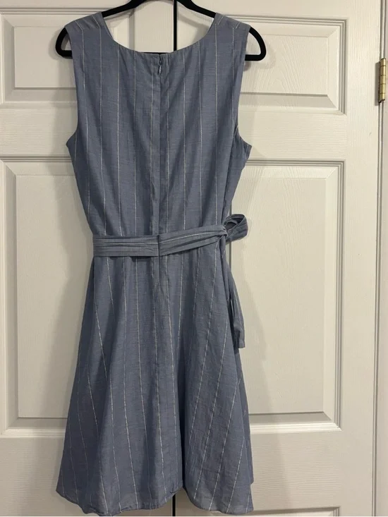 Chaps Silver Chambray Metallic Striped Sleeveless Dress - Picture 7 of 12